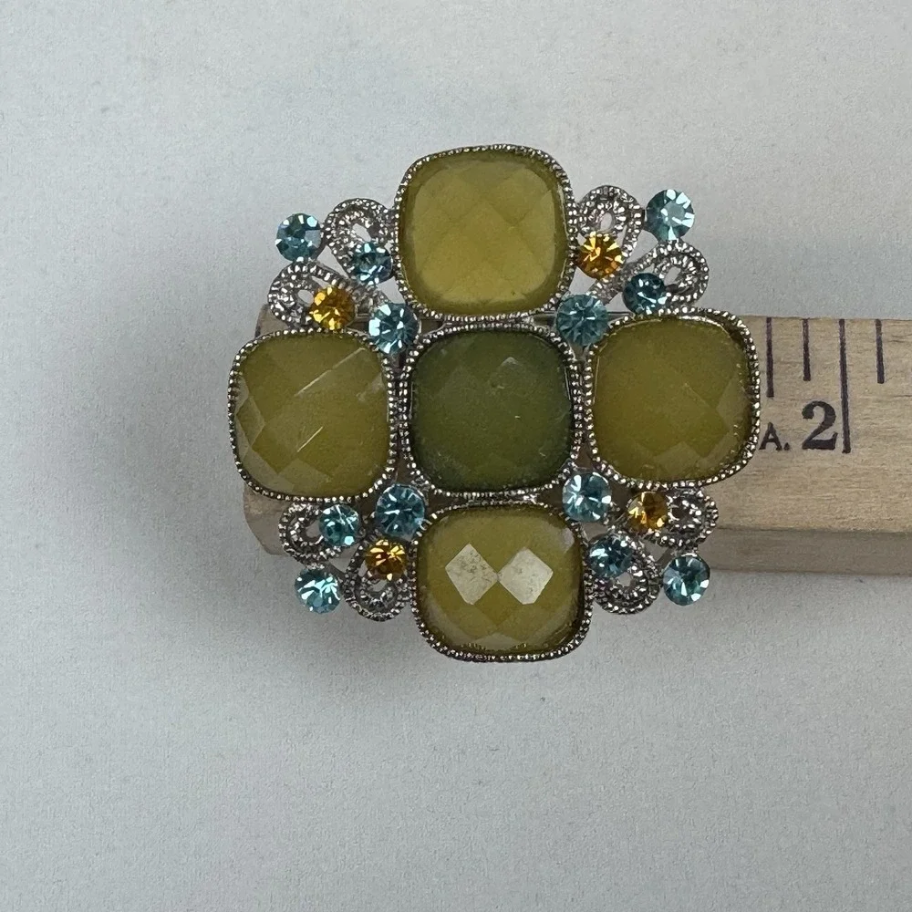 NWT CHARLES KLEIN‎ RHINESTONE BROOCH IN SHADES OF GREEN Aqua Orange rhinestone